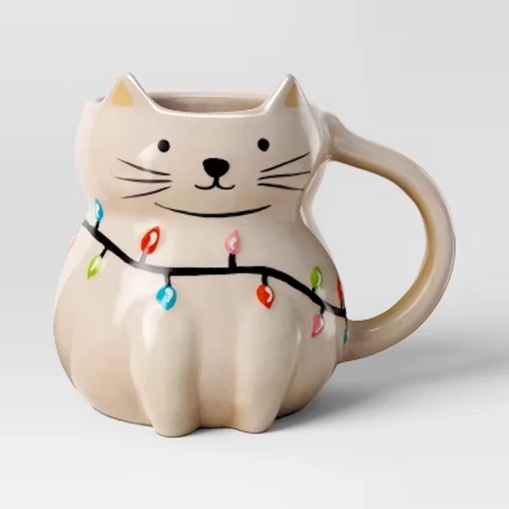 Wondershop‎ 2024 Stoneware Cat Mug Holiday Figural Coffee Cup Target NEW